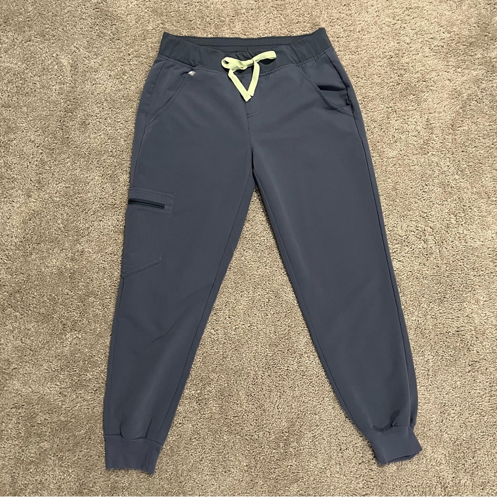 Figs Navy Joggers with Lime Drawstring